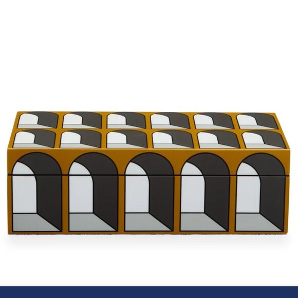 Jonathan Adler Lacquer Arcade Small Box in Gray/Yellow - Picture 1 of 13